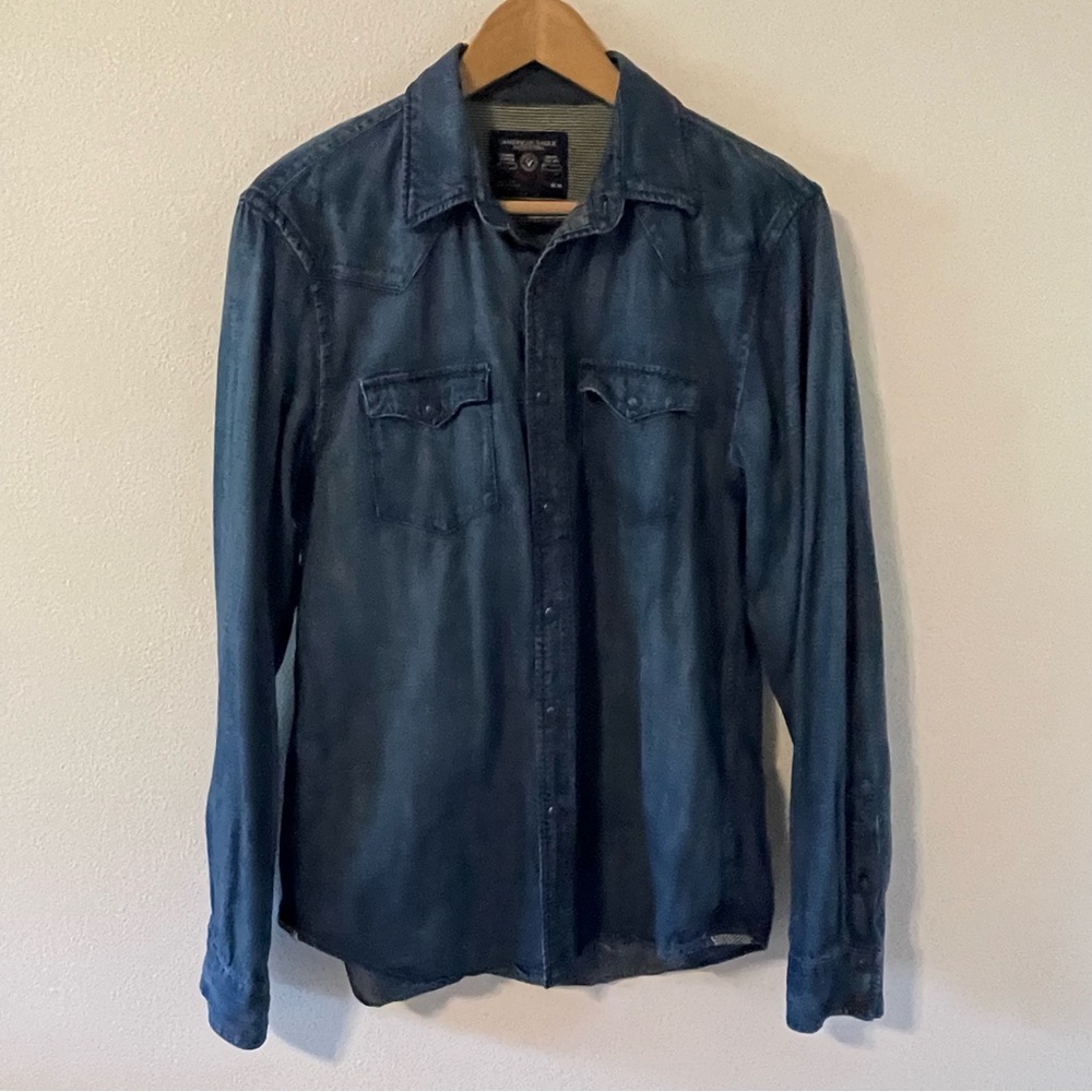 American Eagle Outfitters Denim Snap Button Western Shirt Coastal Cowgirl-Medium